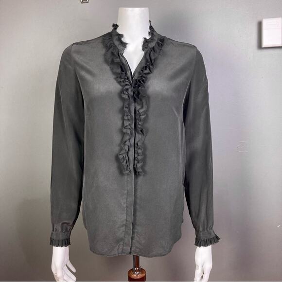 Zadig & Voltaire top women's XS gray button up  ruffle silk royal menswear - Picture 1 of 11